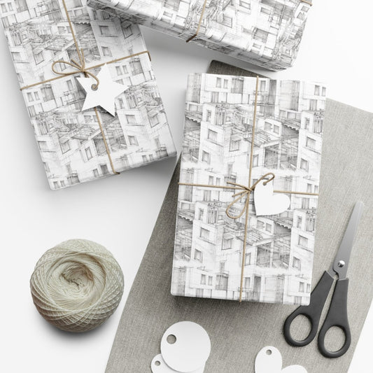 🏙️✨ "Apartments Under Construction" Hand - Drawn Wrapping Paper🎁 - Home Decor | ShirtyAgents