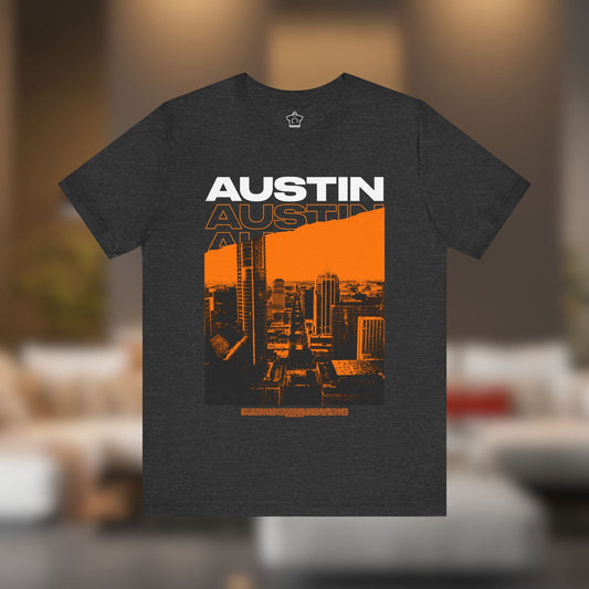 Austin Cityscape – Orange Edition (Unisex Tee) - T-Shirt | ShirtyAgents