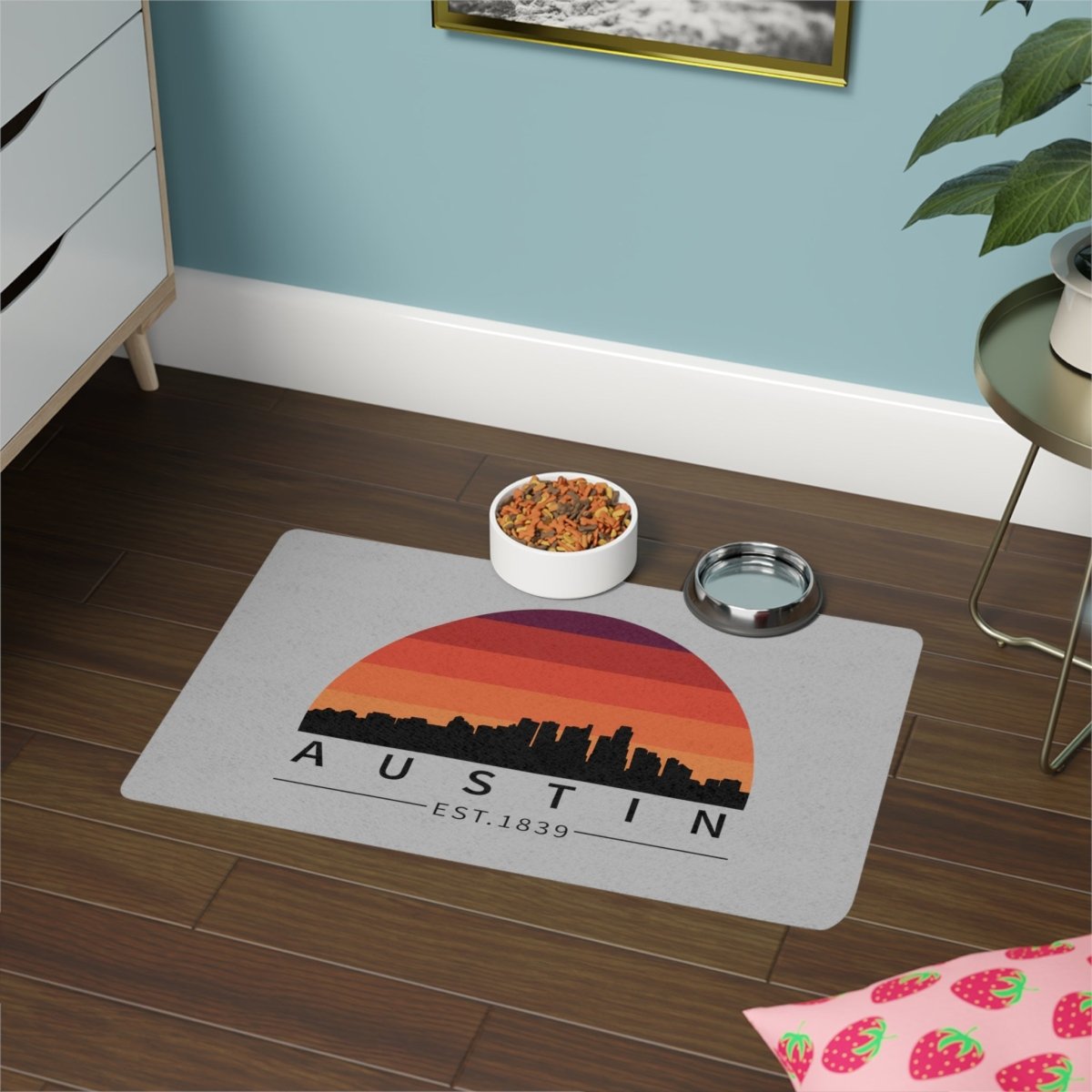 Austin Retro Skyline Pet Food Mat - Pets | ShirtyAgents