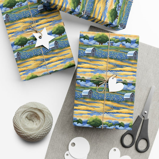 Barns and Blue Bonnets Gift Wrap - Home Decor | ShirtyAgents