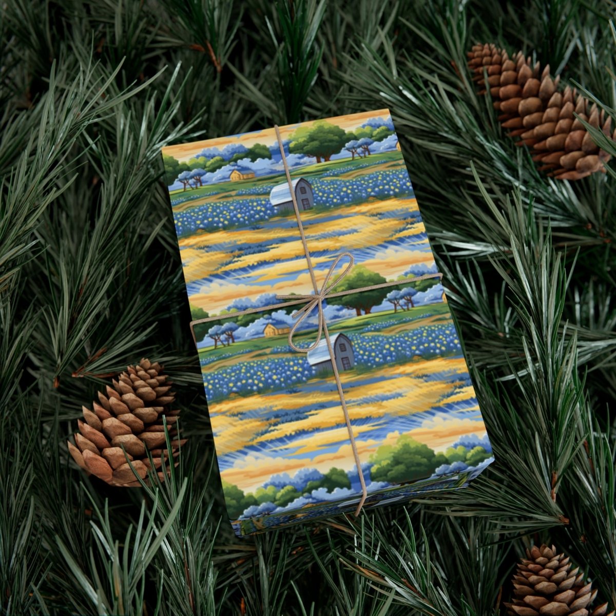 Barns and Blue Bonnets Gift Wrap - Home Decor | ShirtyAgents