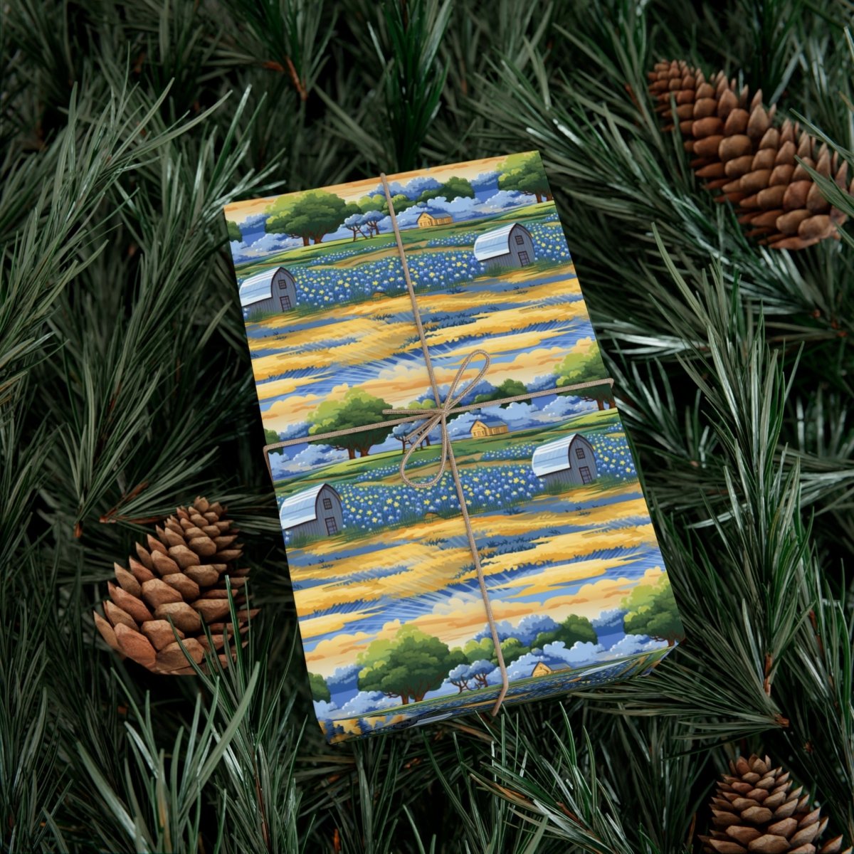 Barns and Blue Bonnets Gift Wrap - Home Decor | ShirtyAgents