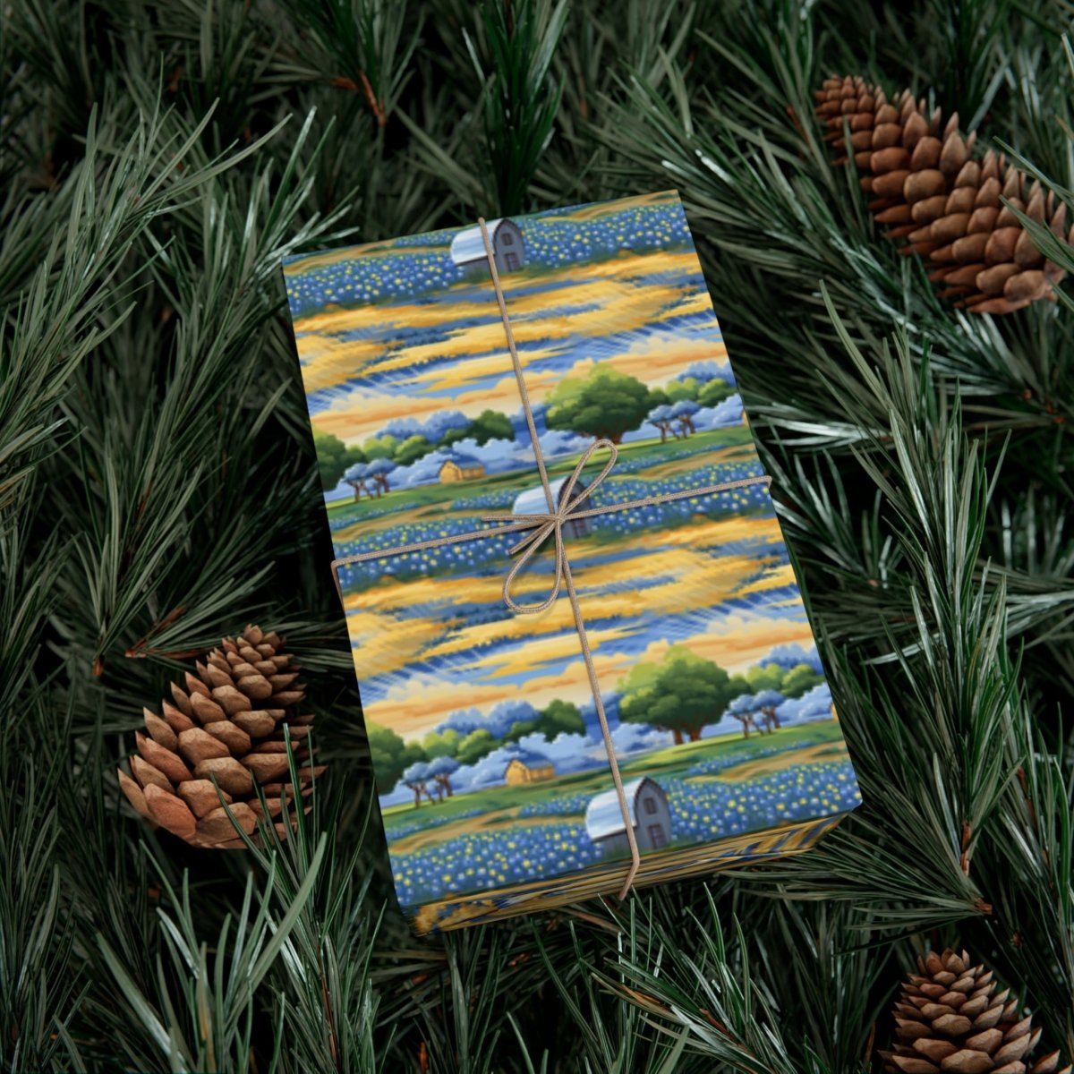 Barns and Blue Bonnets Gift Wrap - Home Decor | ShirtyAgents