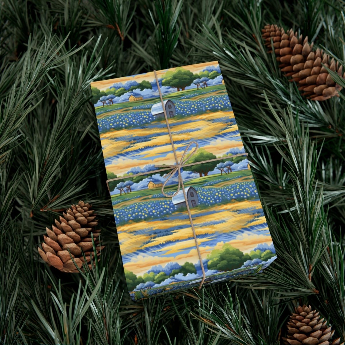 Barns and Blue Bonnets Gift Wrap - Home Decor | ShirtyAgents