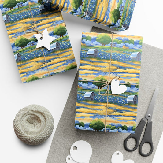 Barns and Blue Bonnets Gift Wrap - Home Decor | ShirtyAgents