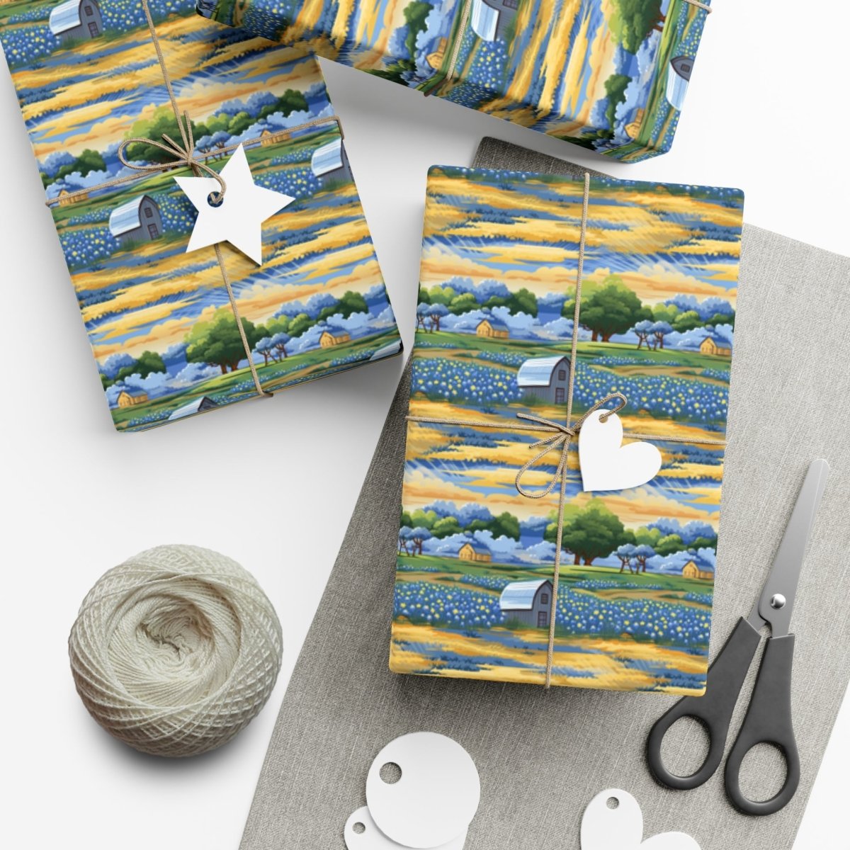 Barns and Blue Bonnets Gift Wrap - Home Decor | ShirtyAgents