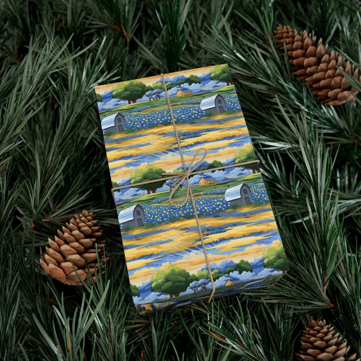 Barns and Blue Bonnets Gift Wrap - Home Decor | ShirtyAgents