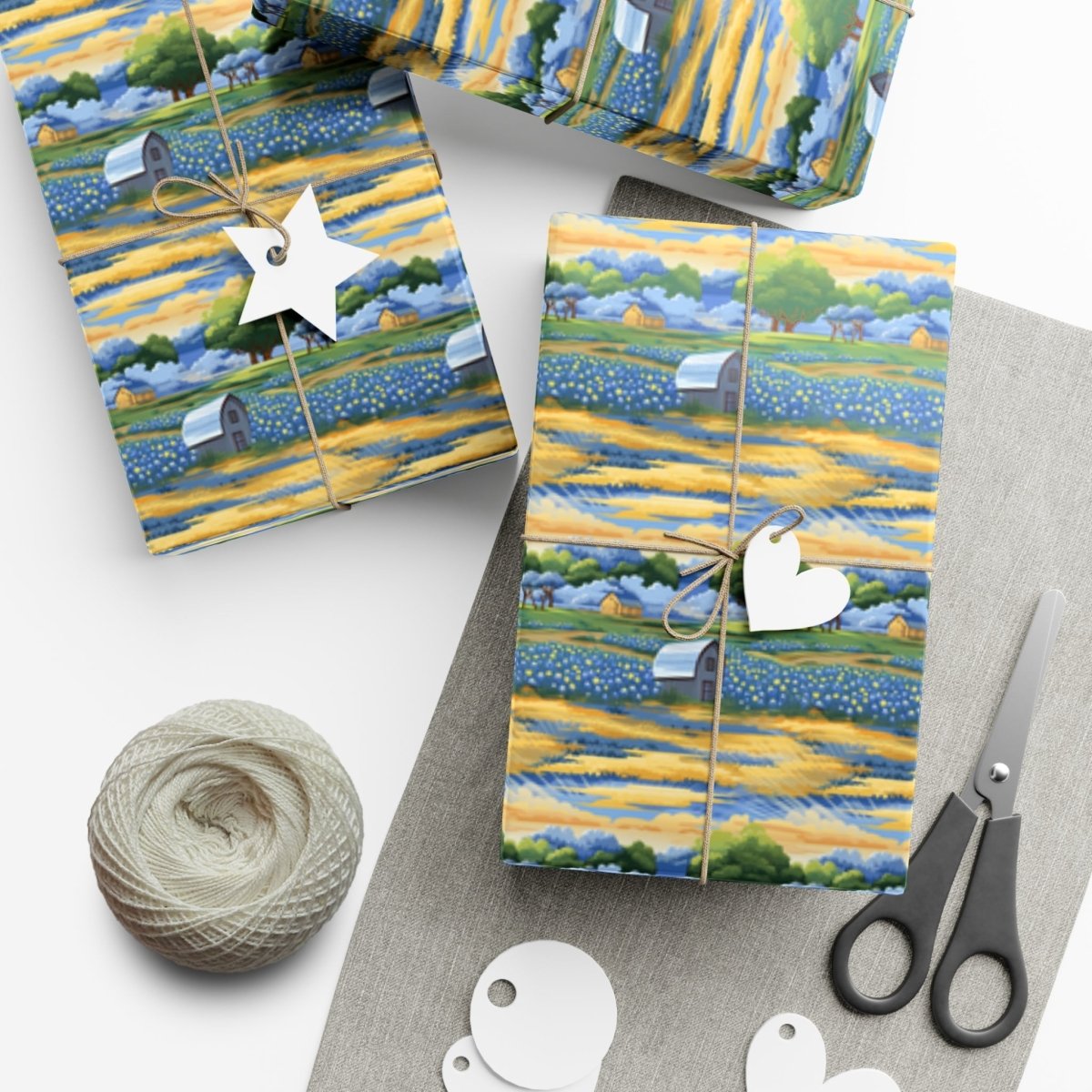 Barns and Blue Bonnets Gift Wrap - Home Decor | ShirtyAgents