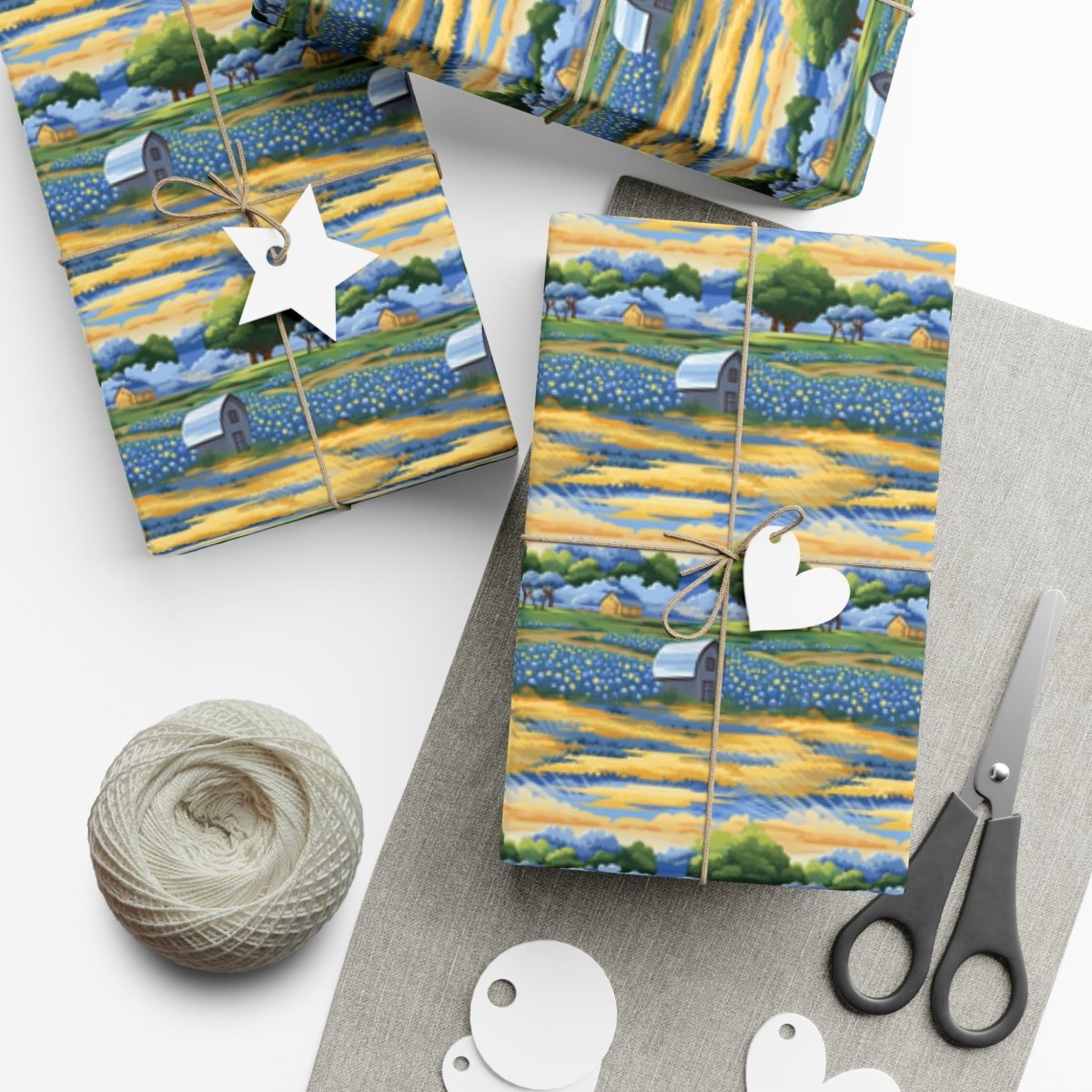 Barns and Blue Bonnets Gift Wrap - Home Decor | ShirtyAgents