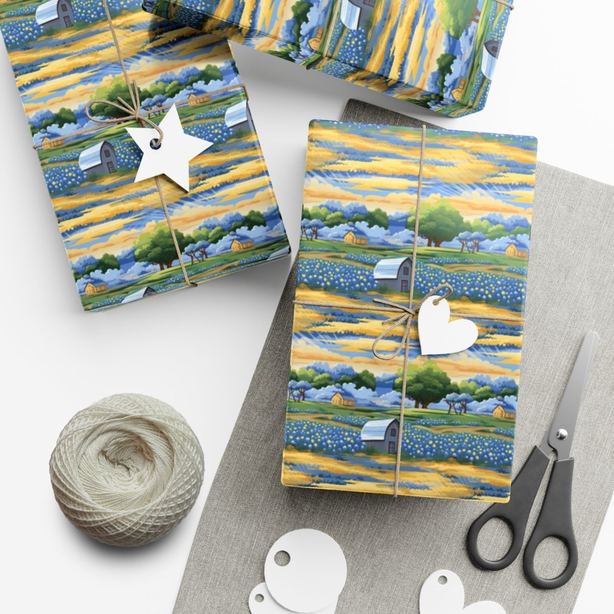 Barns and Blue Bonnets Gift Wrap - Home Decor | ShirtyAgents