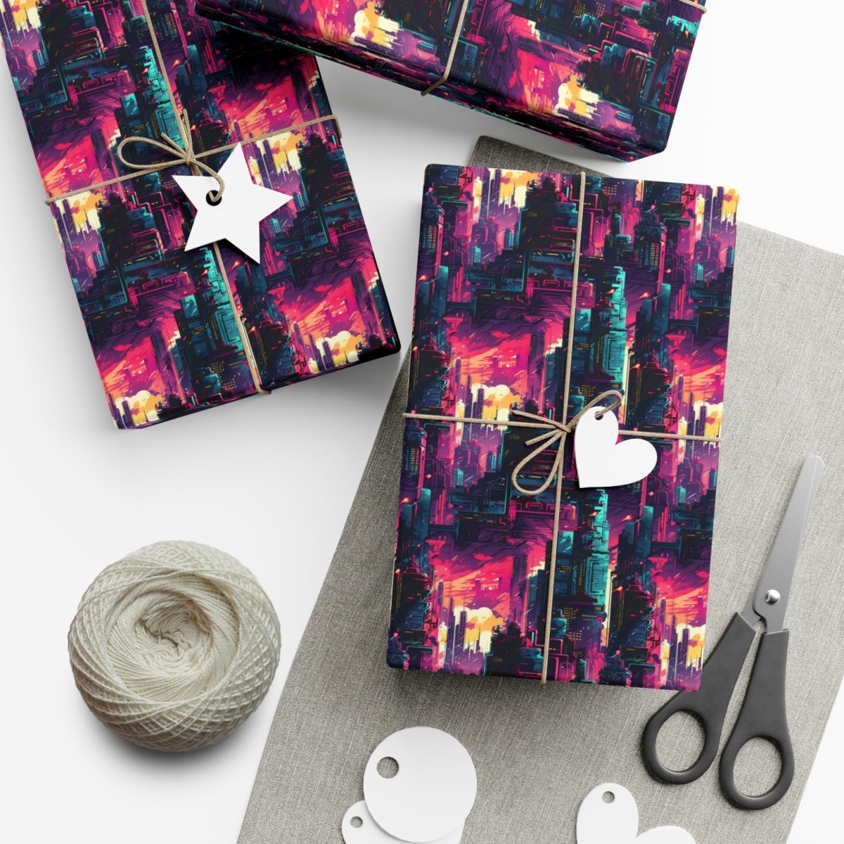 City in the Sky Cyberpunk Style Gift Wrap - Home Decor | ShirtyAgents