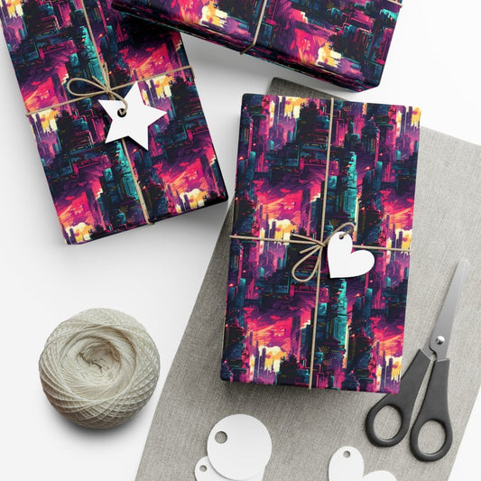 City in the Sky Cyberpunk Style Gift Wrap - Home Decor | ShirtyAgents