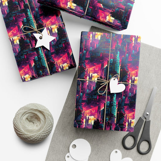 City in the Sky Cyberpunk Style Gift Wrap - Home Decor | ShirtyAgents