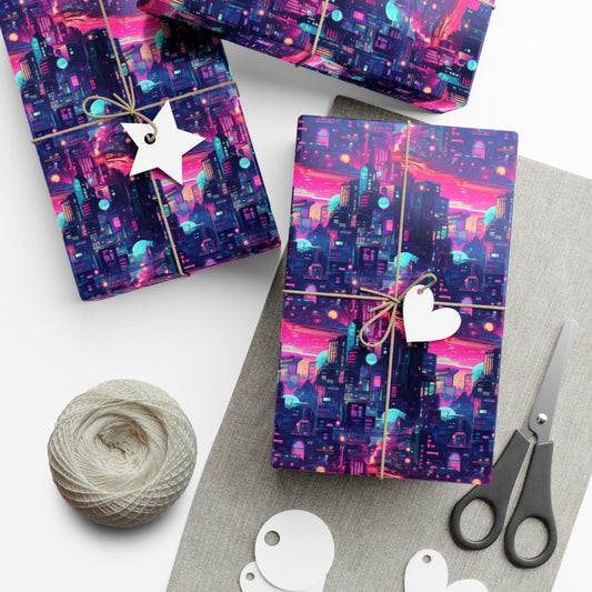 Futuristic Cityscape Gift Wrap - Home Decor | ShirtyAgents