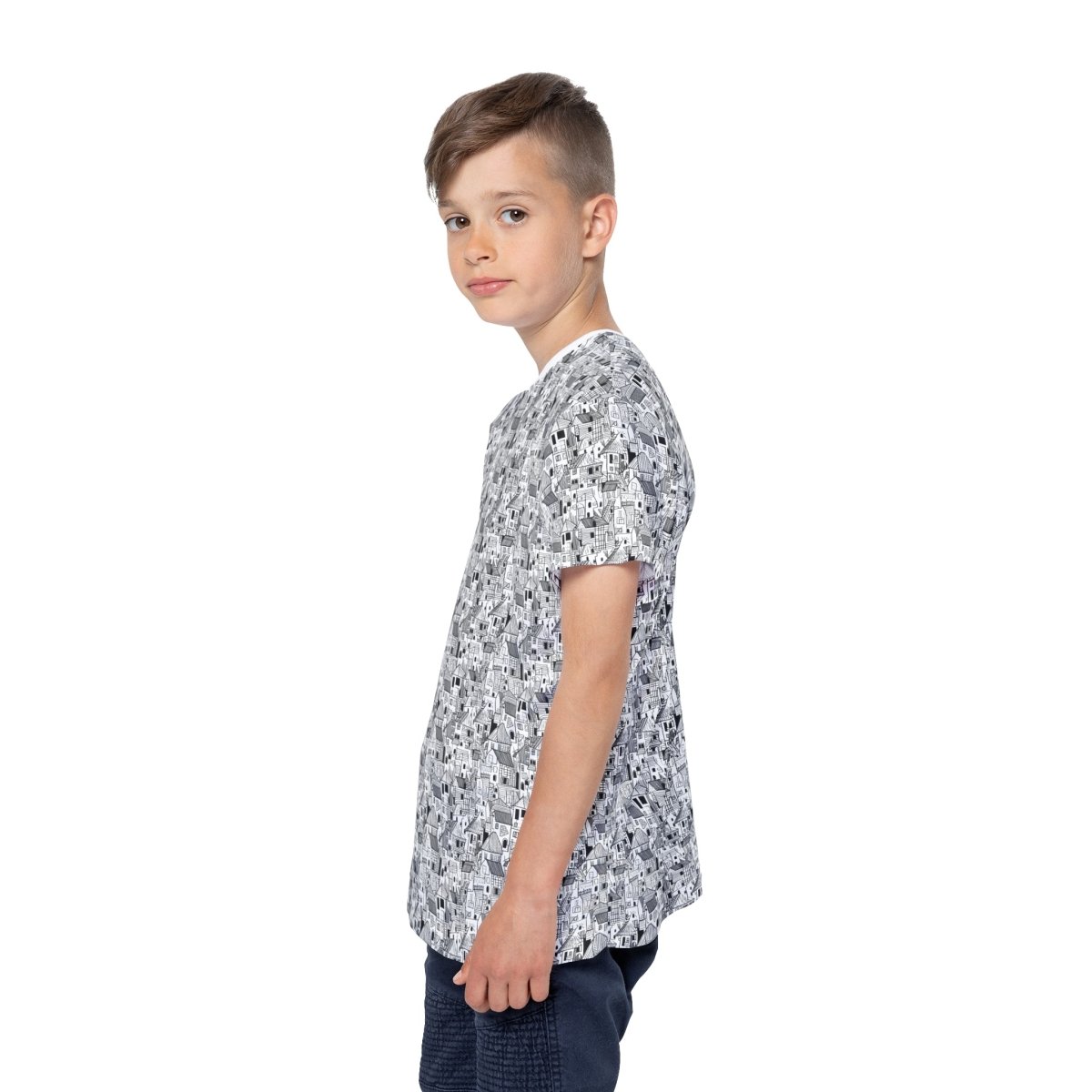 House Cubism Coloring Book Sketch – B&W Kids Tee - All Over Prints | ShirtyAgents