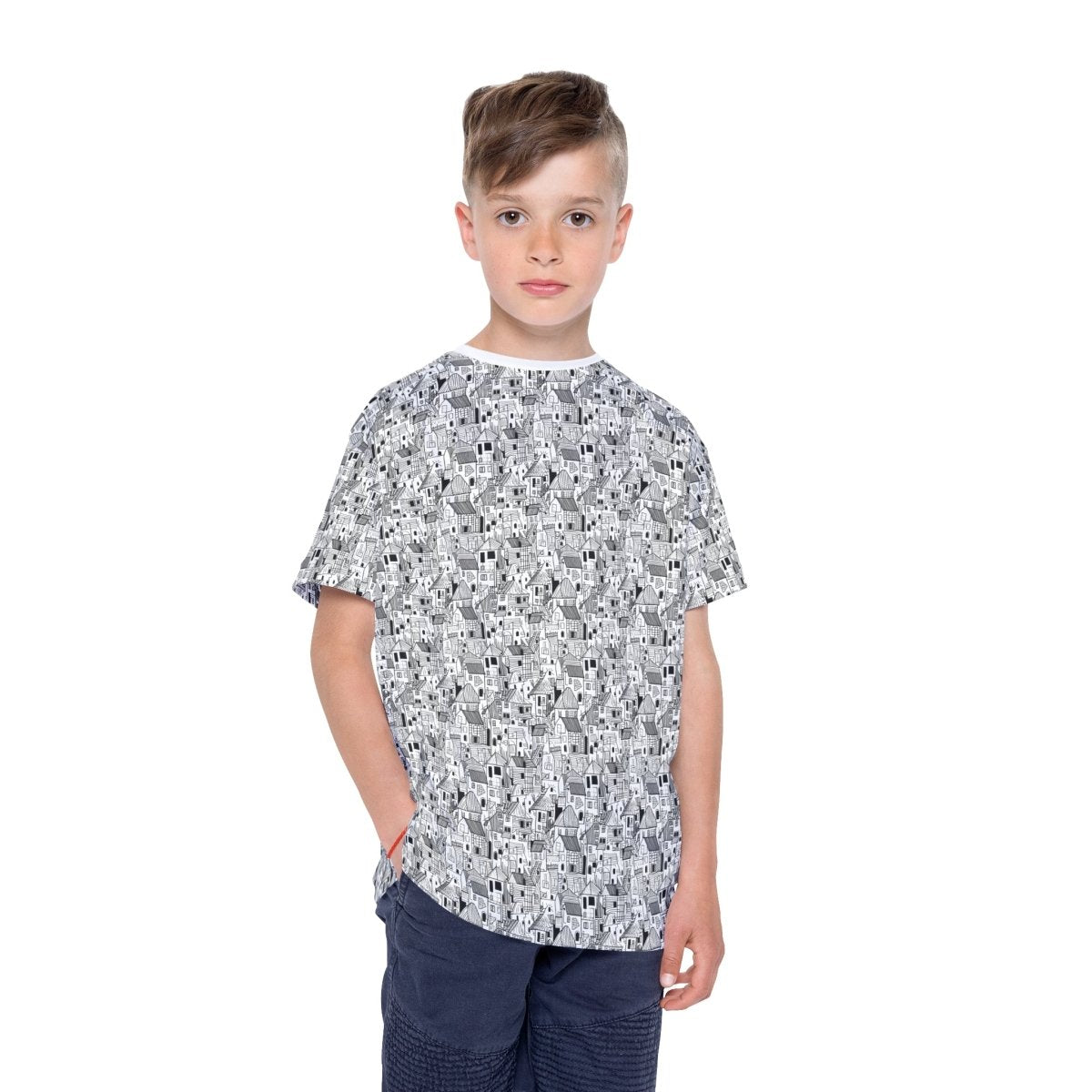 House Cubism Coloring Book Sketch – B&W Kids Tee - All Over Prints | ShirtyAgents