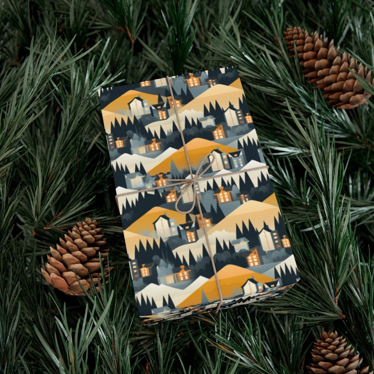 Modern Mountain Houses Flat Style Gift Wrap - Home Decor | ShirtyAgents