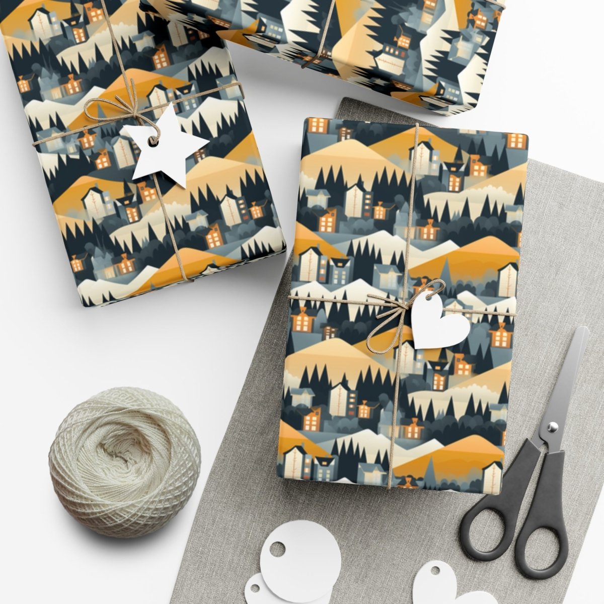 Modern Mountain Houses Flat Style Gift Wrap - Home Decor | ShirtyAgents