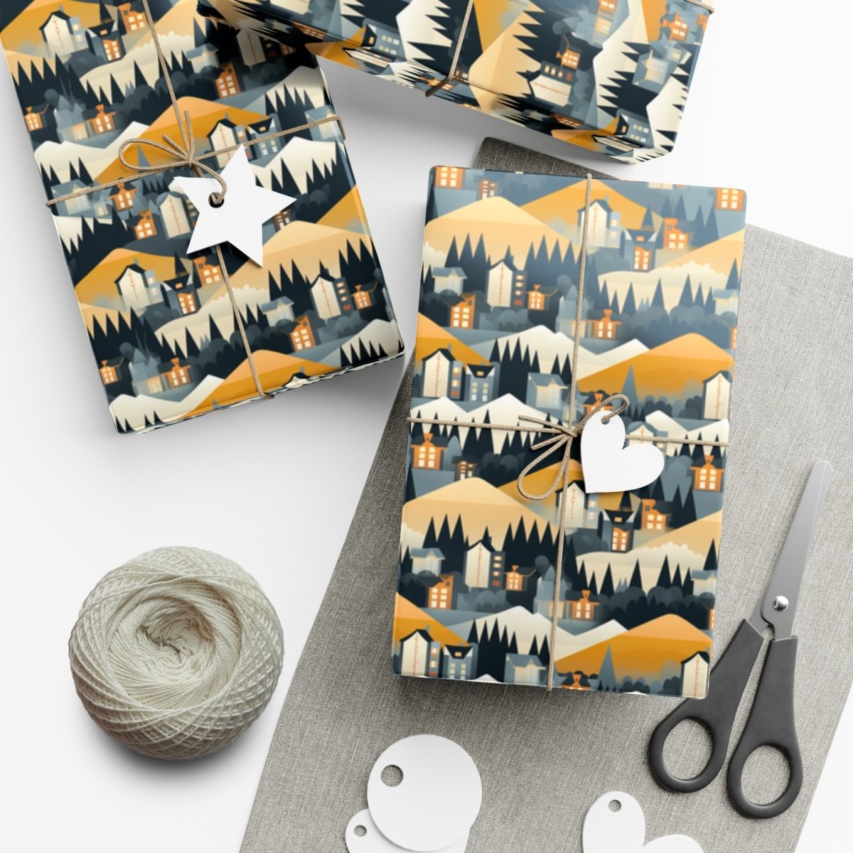 Modern Mountain Houses Flat Style Gift Wrap - Home Decor | ShirtyAgents