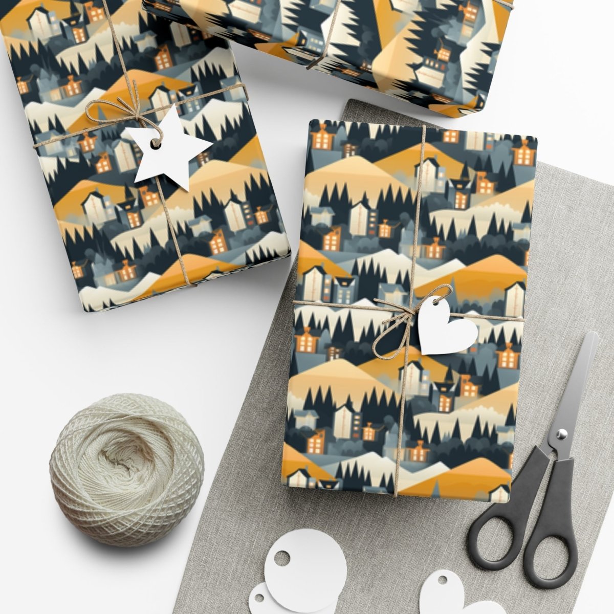Modern Mountain Houses Flat Style Gift Wrap - Home Decor | ShirtyAgents