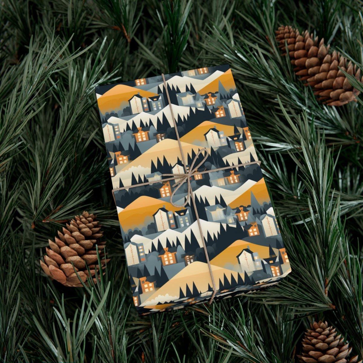 Modern Mountain Houses Flat Style Gift Wrap - Home Decor | ShirtyAgents
