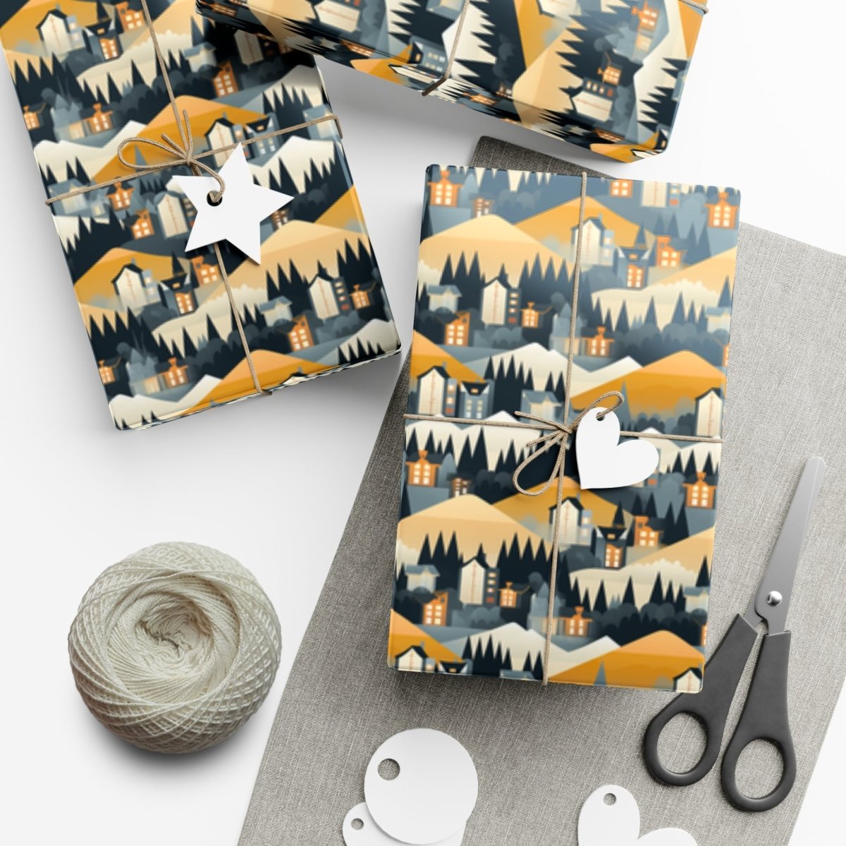 Modern Mountain Houses Flat Style Gift Wrap - Home Decor | ShirtyAgents