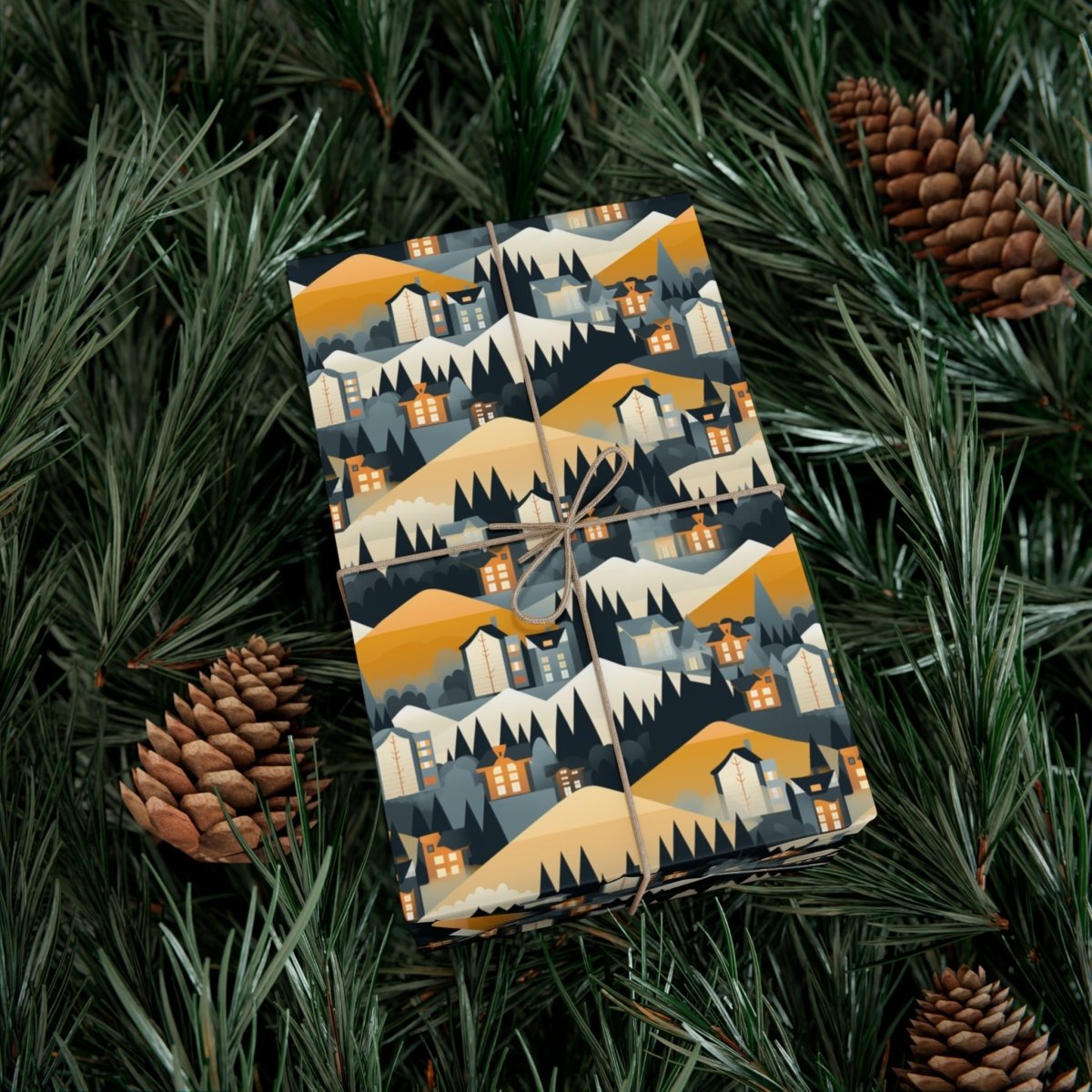 Modern Mountain Houses Flat Style Gift Wrap - Home Decor | ShirtyAgents