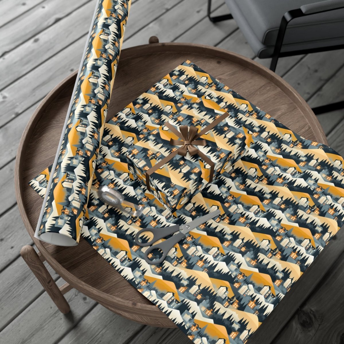 Modern Mountain Houses Flat Style Gift Wrap - Home Decor | ShirtyAgents