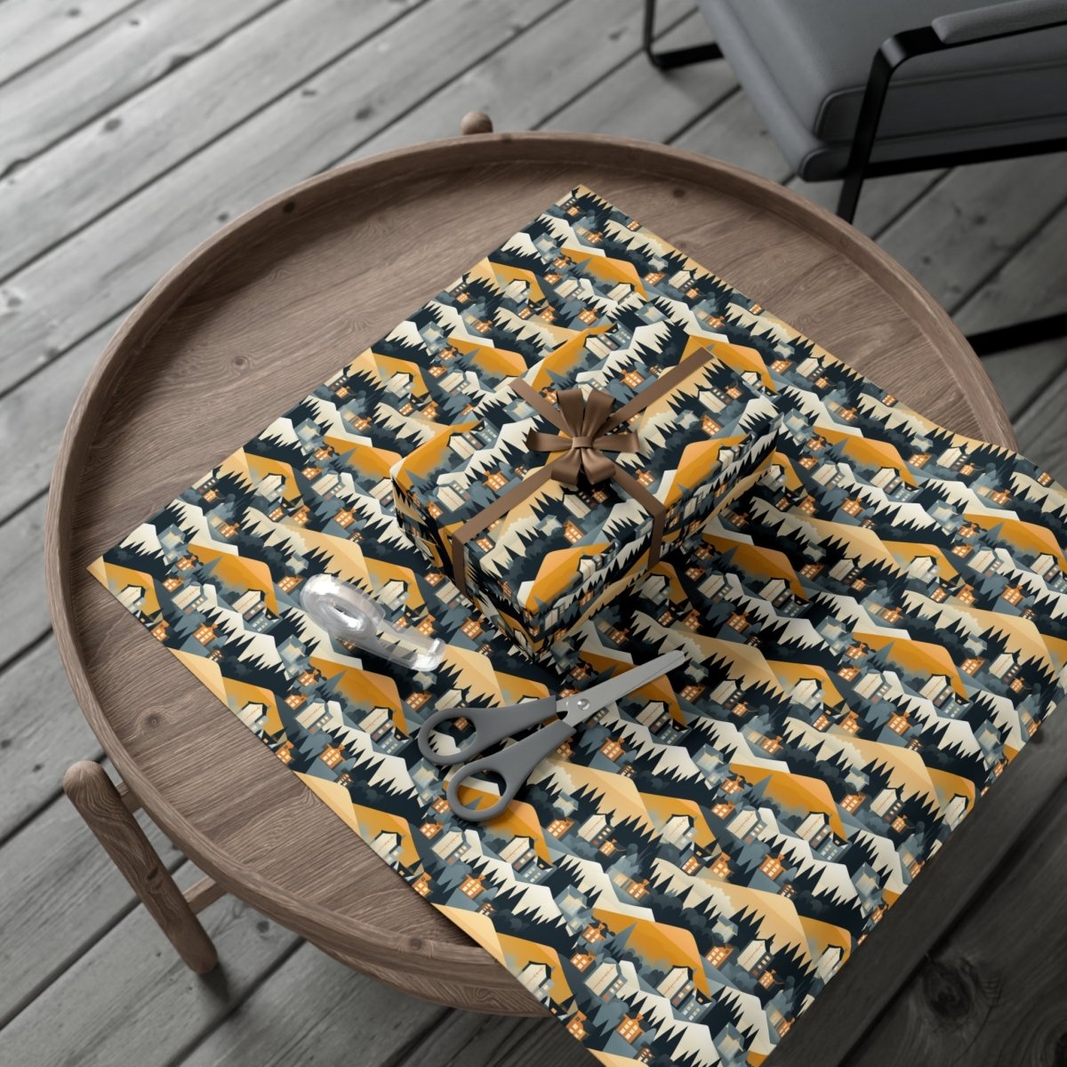 Modern Mountain Houses Flat Style Gift Wrap - Home Decor | ShirtyAgents