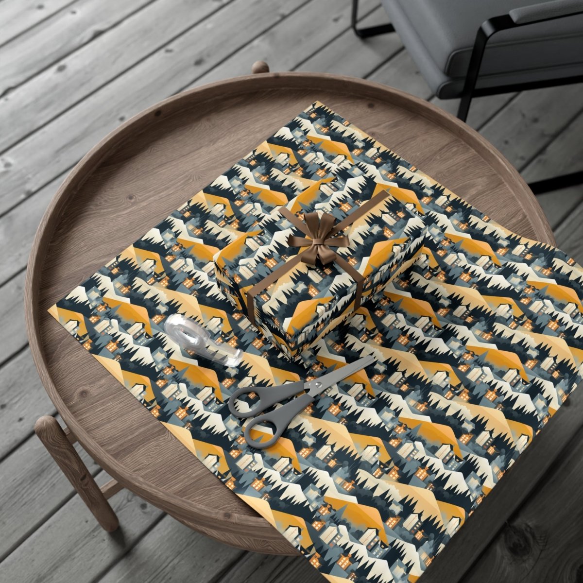 Modern Mountain Houses Flat Style Gift Wrap - Home Decor | ShirtyAgents