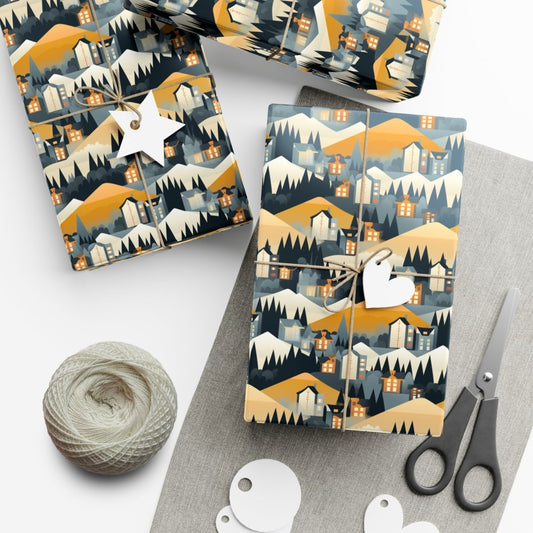 Modern Mountain Houses Flat Style Gift Wrap - Home Decor | ShirtyAgents