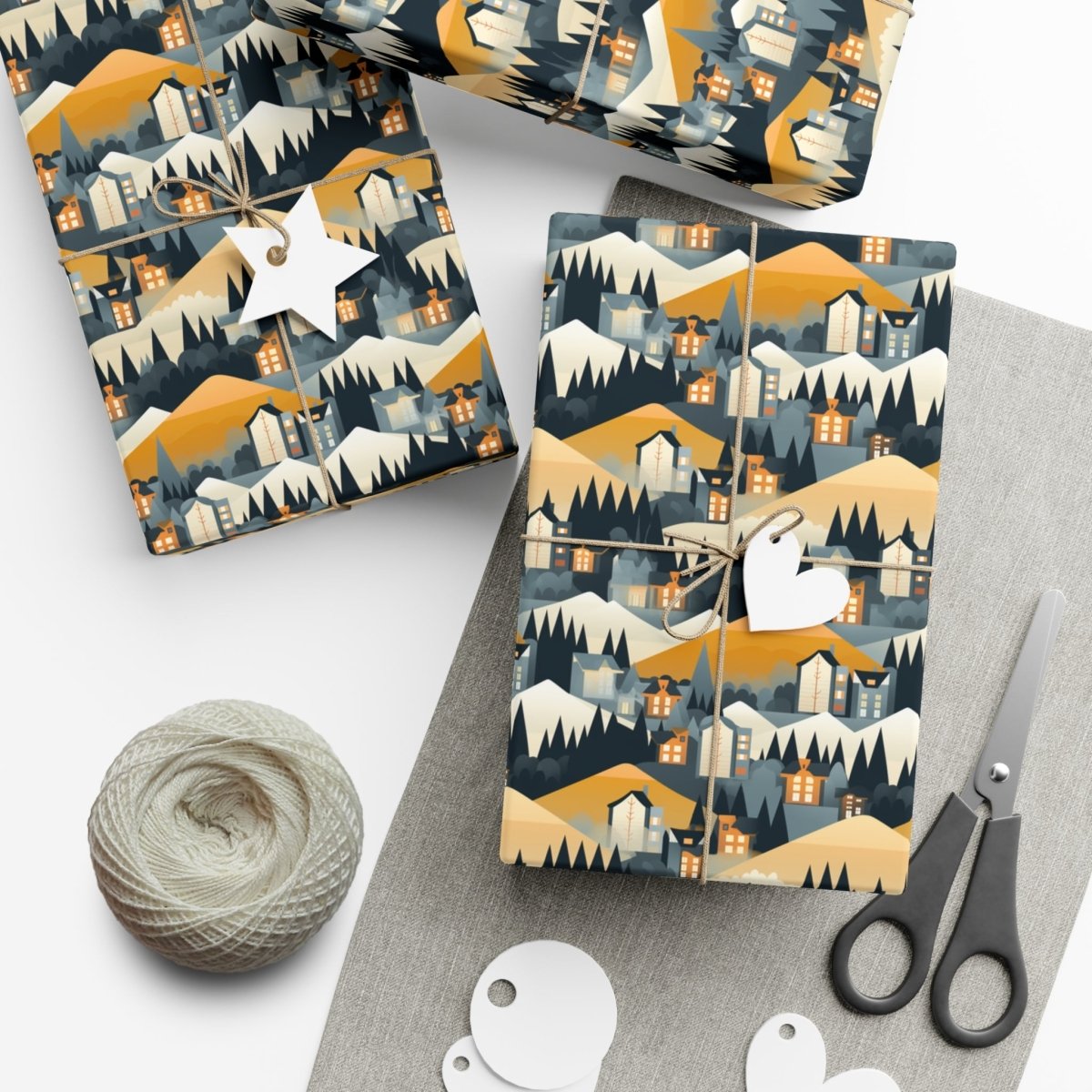 Modern Mountain Houses Flat Style Gift Wrap - Home Decor | ShirtyAgents