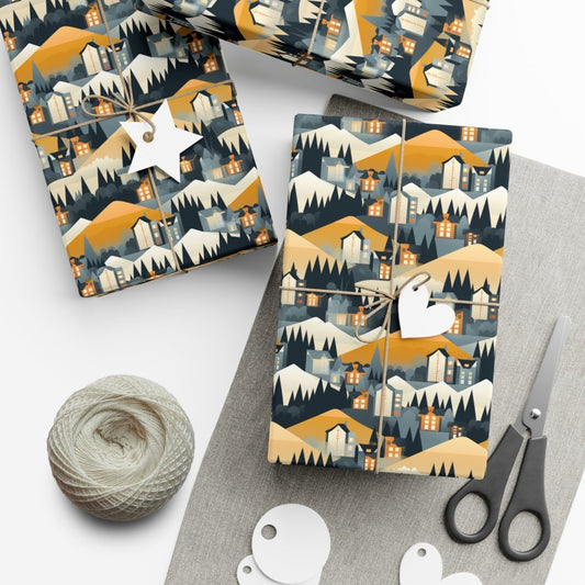 Modern Mountain Houses Flat Style Gift Wrap - Home Decor | ShirtyAgents