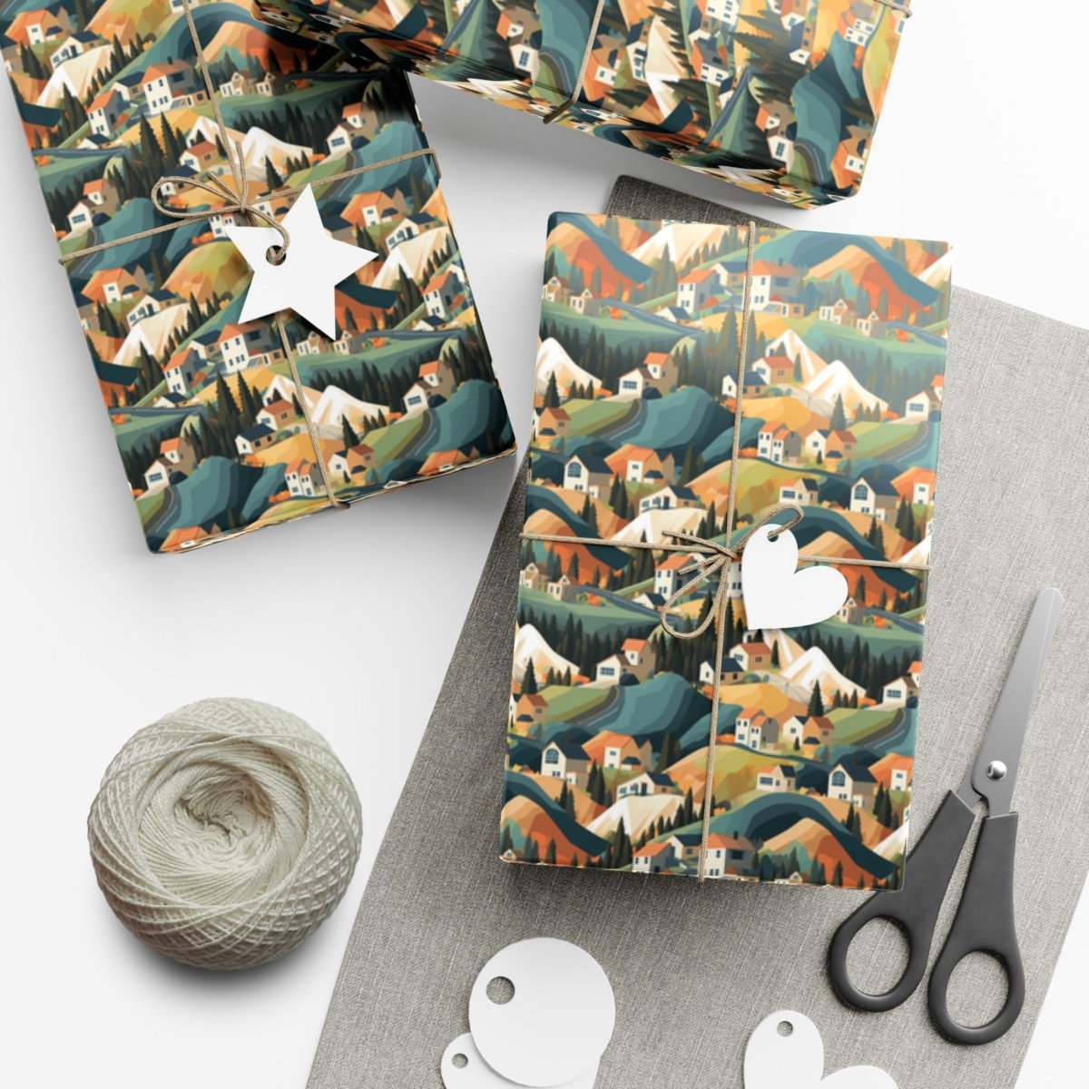 Modern Mountain Houses Pastel Gift Wrap - Home Decor | ShirtyAgents
