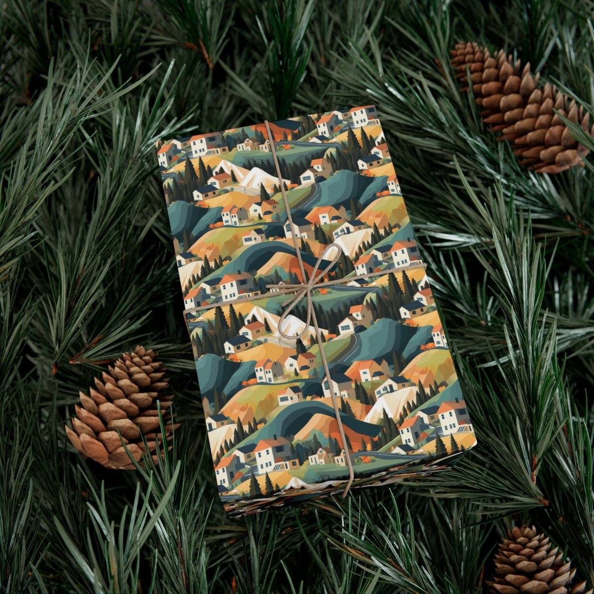 Modern Mountain Houses Pastel Gift Wrap - Home Decor | ShirtyAgents