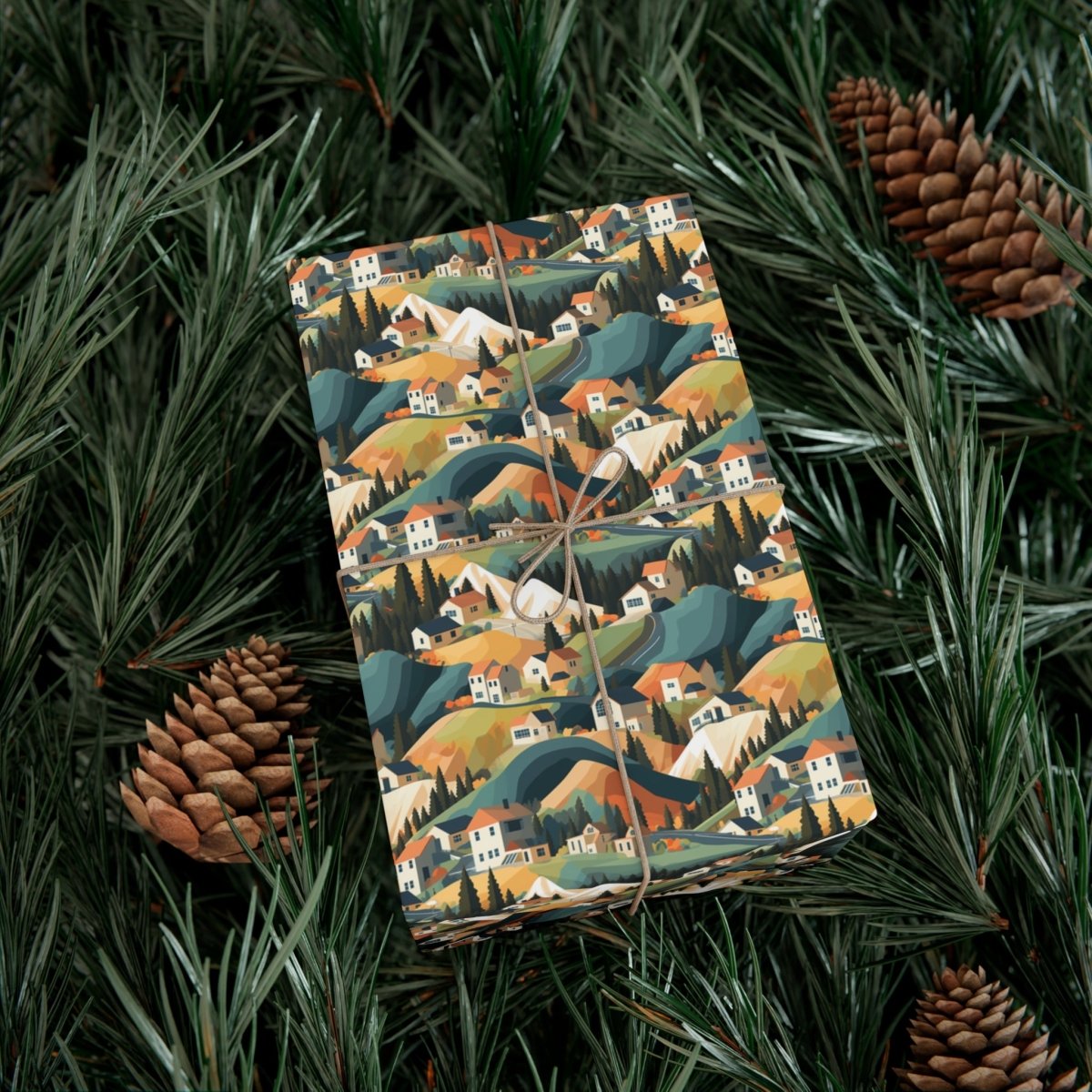 Modern Mountain Houses Pastel Gift Wrap - Home Decor | ShirtyAgents