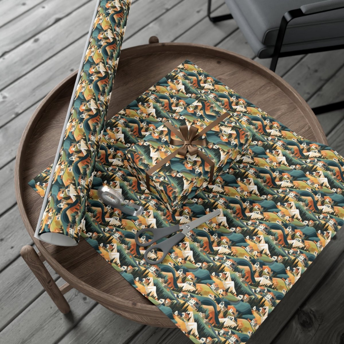Modern Mountain Houses Pastel Gift Wrap - Home Decor | ShirtyAgents