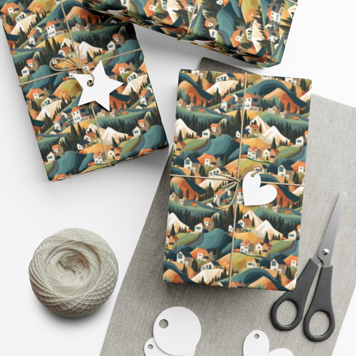 Modern Mountain Houses Pastel Gift Wrap - Home Decor | ShirtyAgents