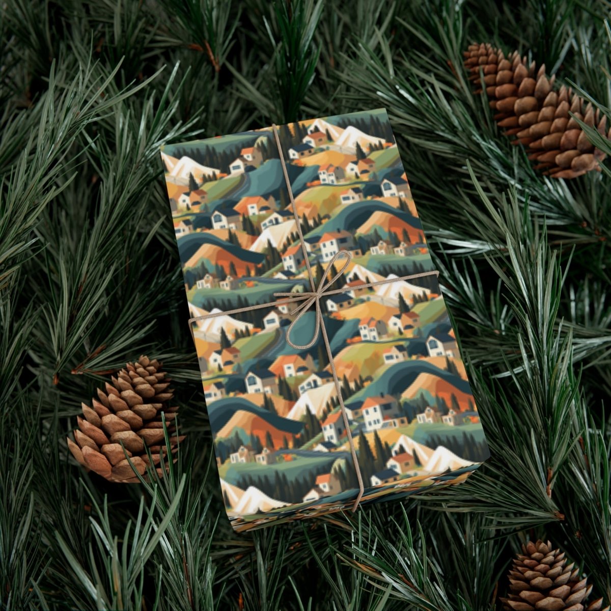 Modern Mountain Houses Pastel Gift Wrap - Home Decor | ShirtyAgents