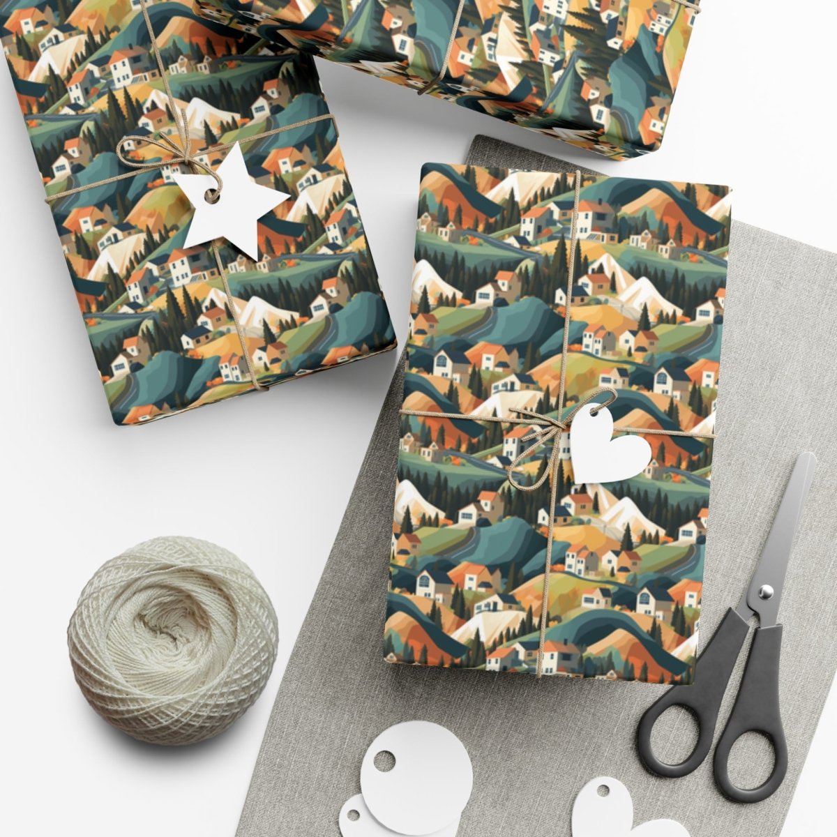 Modern Mountain Houses Pastel Gift Wrap - Home Decor | ShirtyAgents