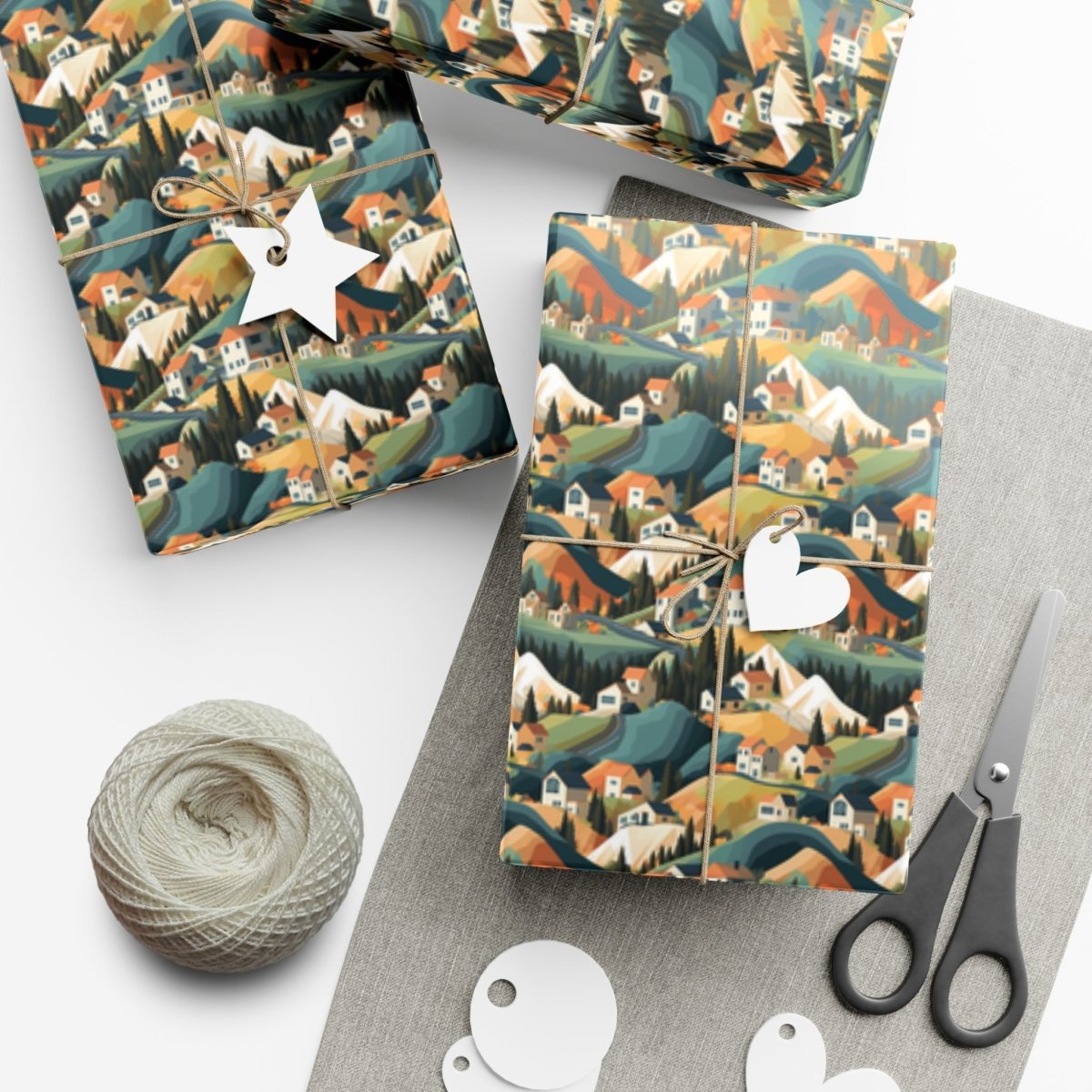 Modern Mountain Houses Pastel Gift Wrap - Home Decor | ShirtyAgents