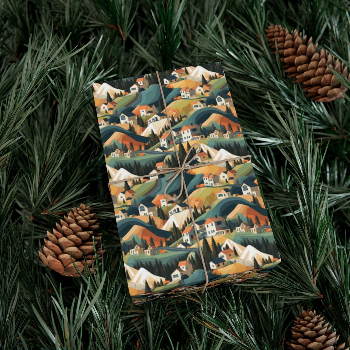 Modern Mountain Houses Pastel Gift Wrap - Home Decor | ShirtyAgents