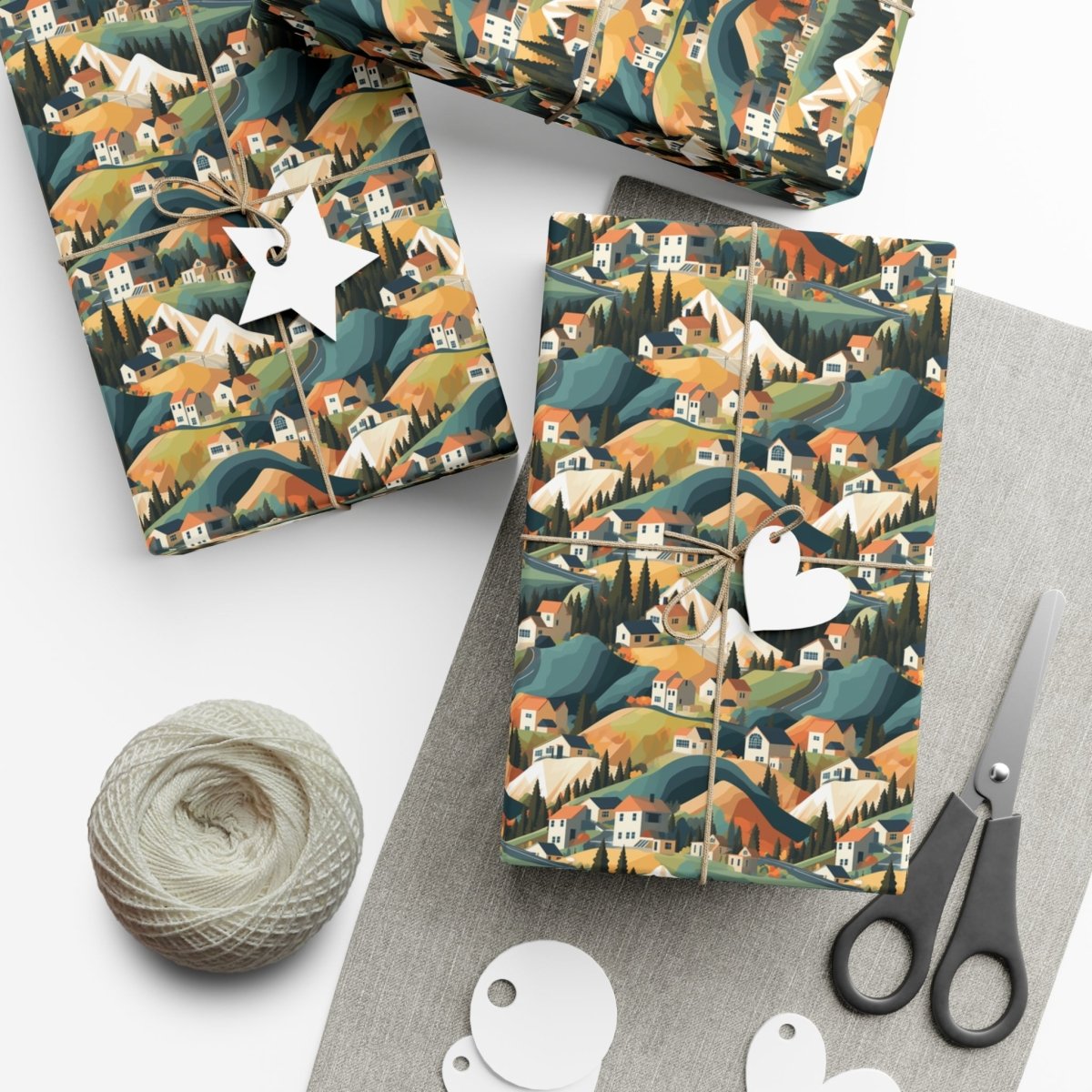 Modern Mountain Houses Pastel Gift Wrap - Home Decor | ShirtyAgents