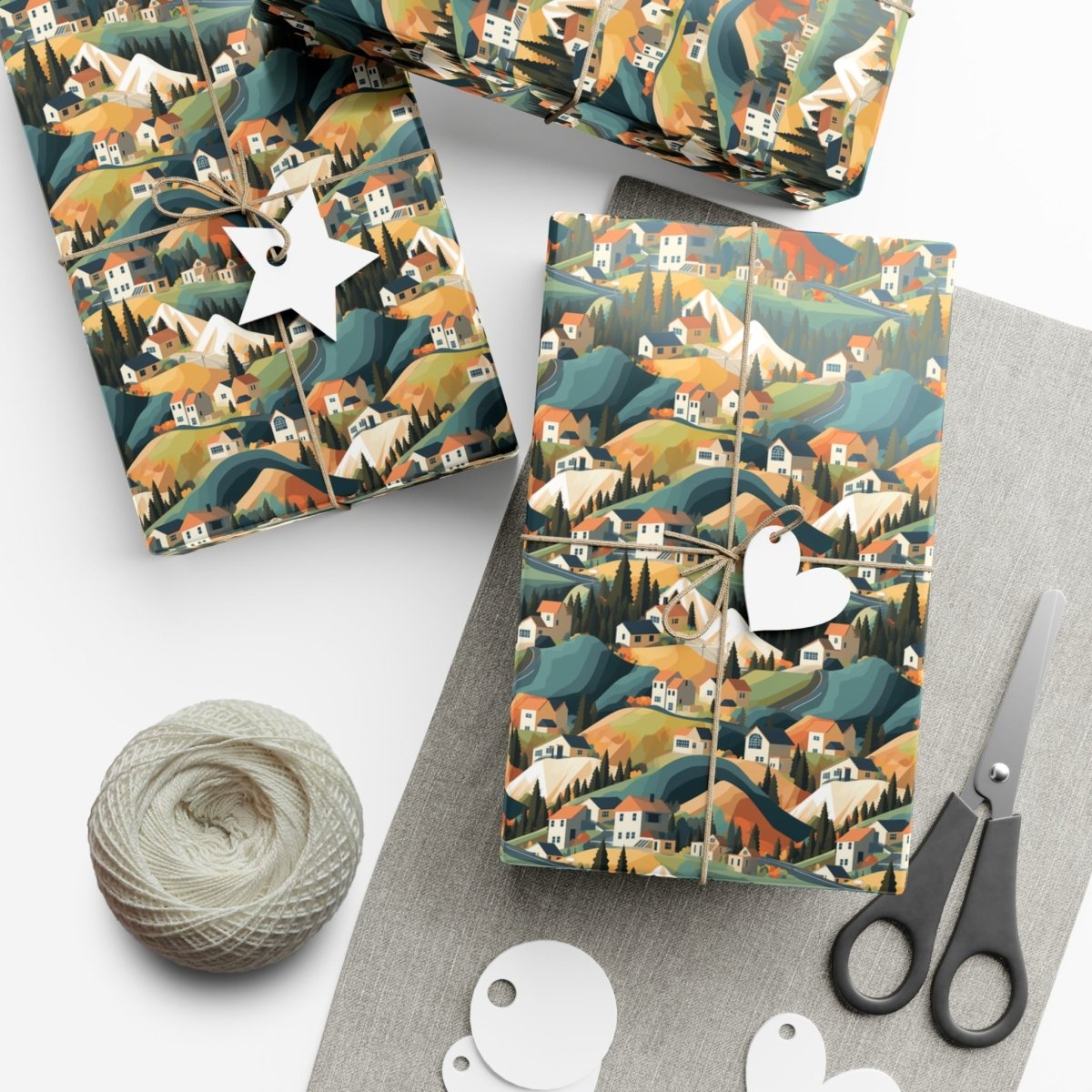 Modern Mountain Houses Pastel Gift Wrap - Home Decor | ShirtyAgents