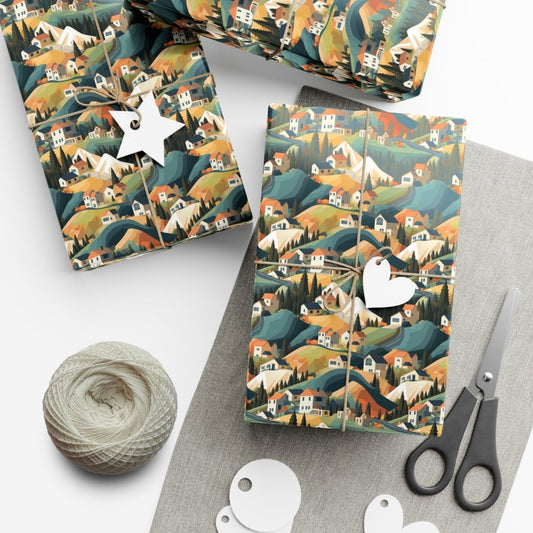 Modern Mountain Houses Pastel Gift Wrap - Home Decor | ShirtyAgents