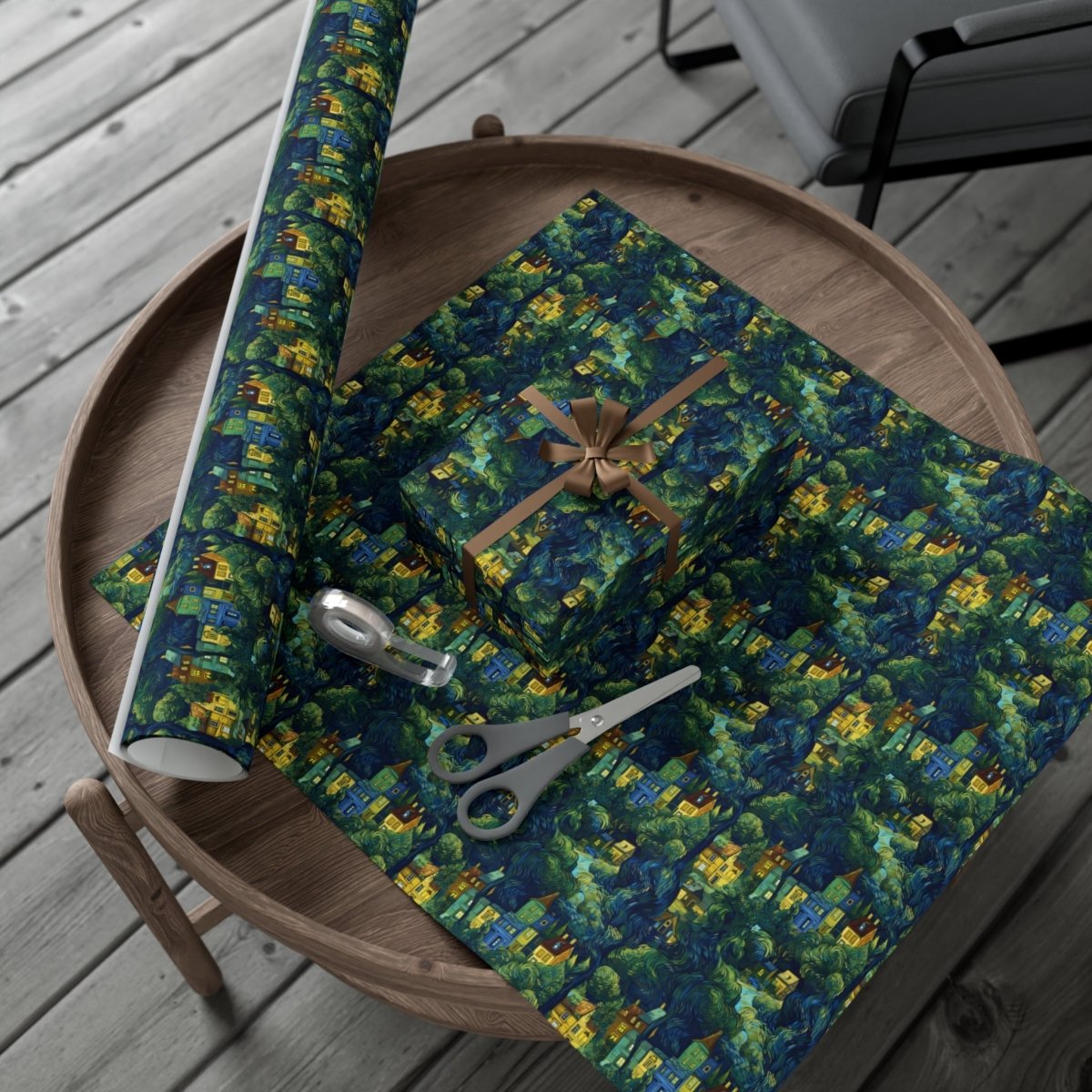 Neighborhood Collage Van Gogh Style Gift Wrap - Home Decor | ShirtyAgents