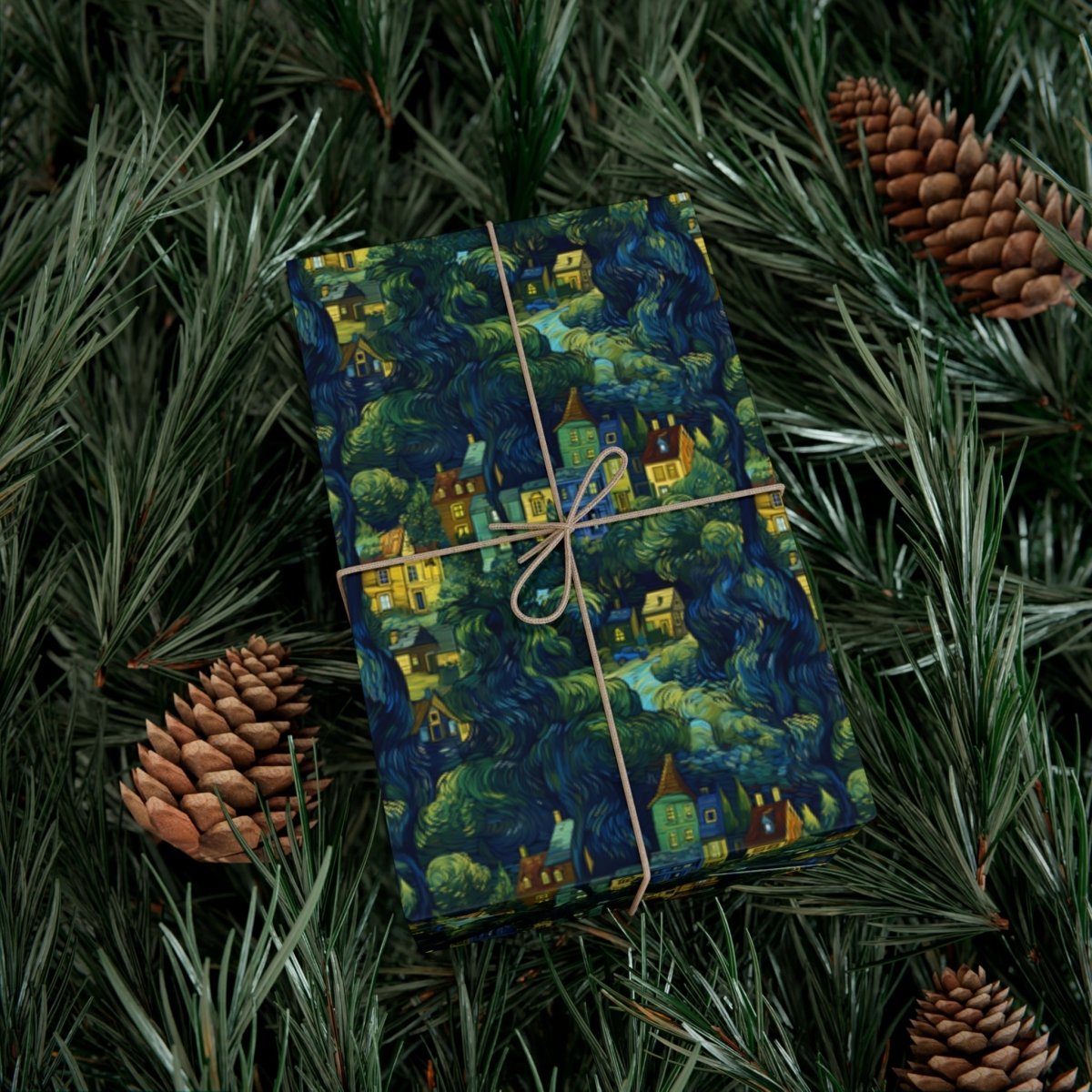 Neighborhood Collage Van Gogh Style Gift Wrap - Home Decor | ShirtyAgents