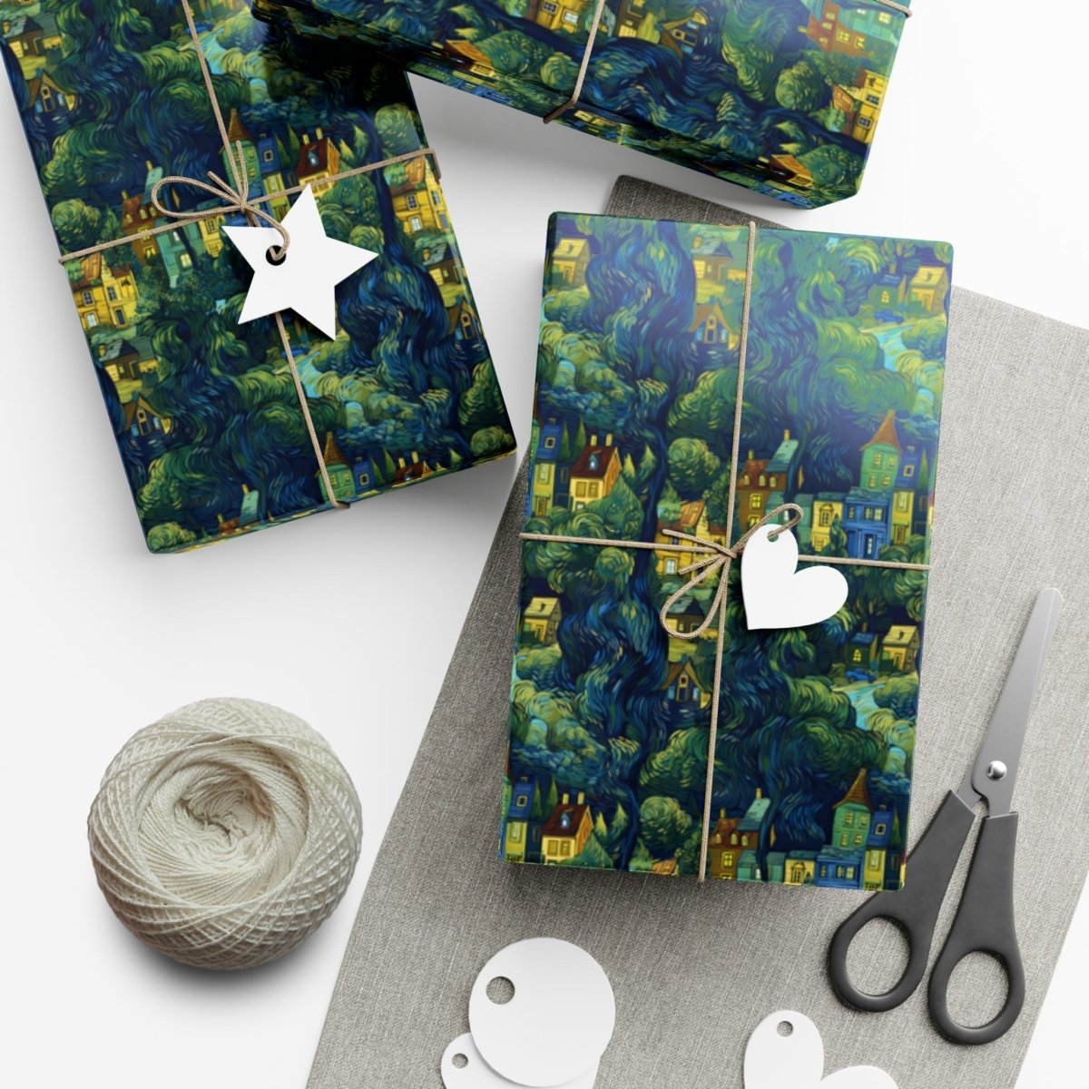 Neighborhood Collage Van Gogh Style Gift Wrap - Home Decor | ShirtyAgents