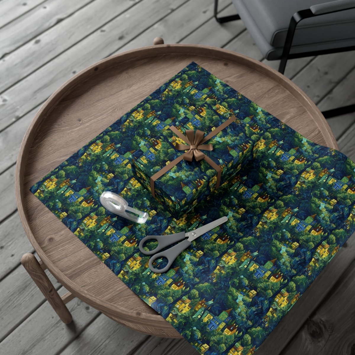 Neighborhood Collage Van Gogh Style Gift Wrap - Home Decor | ShirtyAgents