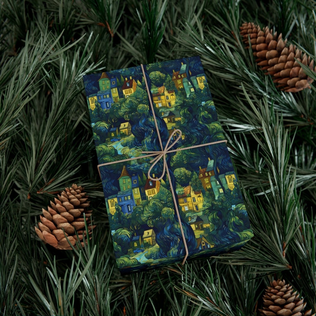 Neighborhood Collage Van Gogh Style Gift Wrap - Home Decor | ShirtyAgents